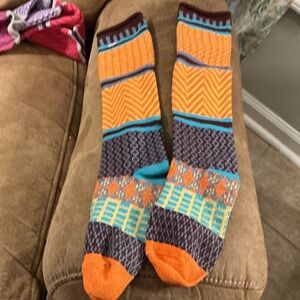 Weekend Collection Colorful Patterned Women,s  Crew Socks - Orange & Teal
